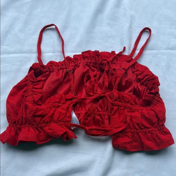 Wild Fable Red Ruffle Crop Top with Open Back - Picture 2 of 5